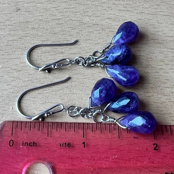 VINTAGE STERLING SILVER PURPLE AMETHYST DANGLE DROP EARRINGS 925 STERLING SILVER